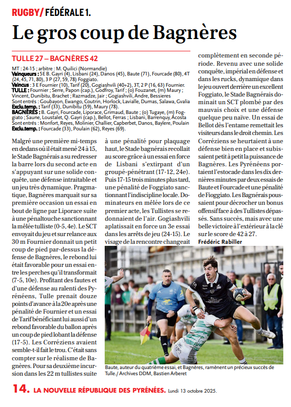 Article NRP Stade Bagnerais 2025-10-13