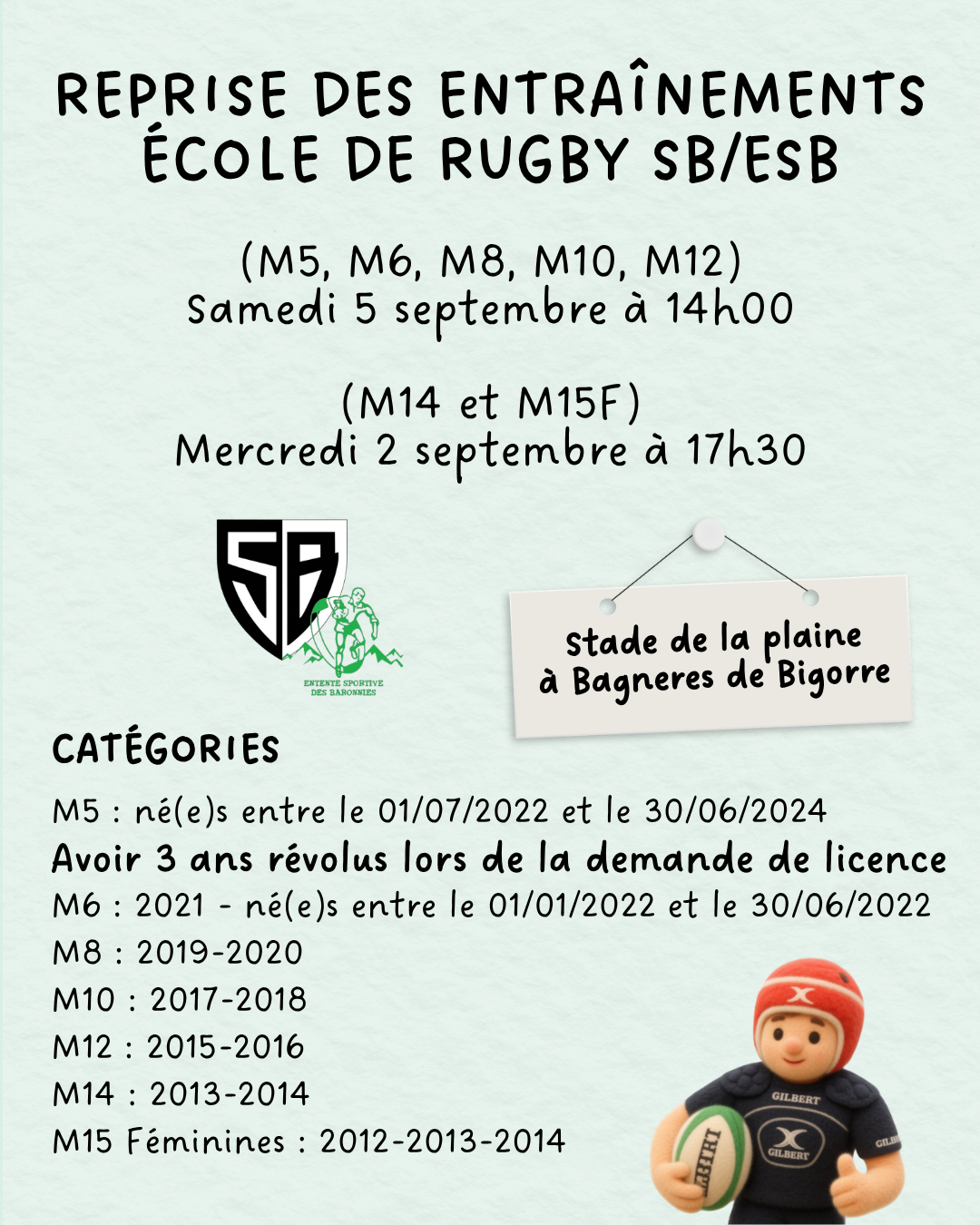 Reprise Ecole de Rugby Stade Bagnerais 2026-2027